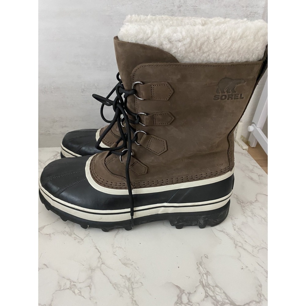 Sorel Caribou Waterproof Winter Boots Men's Sz 12 Brown Suede Insulated Snow - Picture 6 of 15